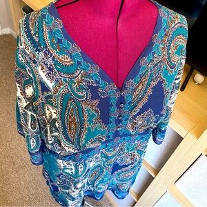 MainStreet blues, 26w top three-quarter inch sleeves, turquoise and blue paisley